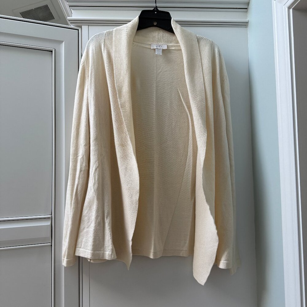 LOFT Open Front Draped Shawl Collar Cardigan, Size Small, Ivory/Cream